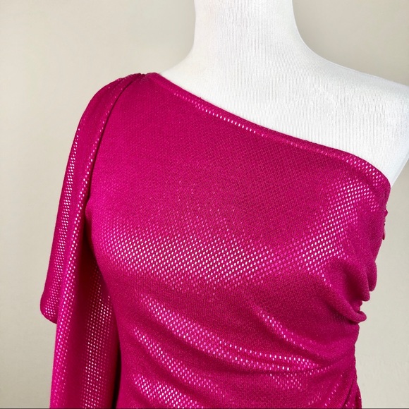 St. John Drape Shoulder Pink Shimmer Dress 2 - Picture 7 of 8
